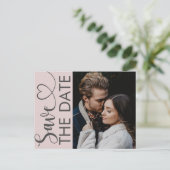 Minimal Rosa Foto und Herz Save the Date Ankündigungspostkarte (Stehend Vorderseite)