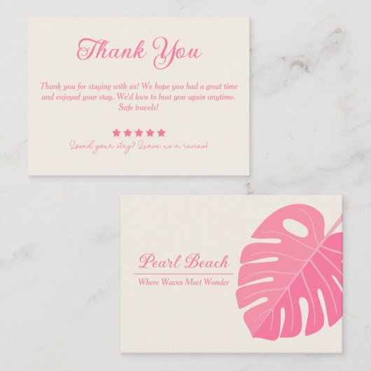 Minimal rosa Leaf Verleih dank Karte (Vorne/Hinten)