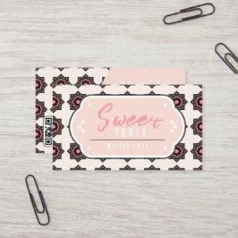 Minimal rosa mit Muster und QR-Code Visitenkarte