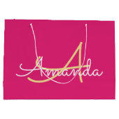 Minimal Rosa Monogramm Name Brautparty Bevorzugung Große Geschenktüte (Rückseite)