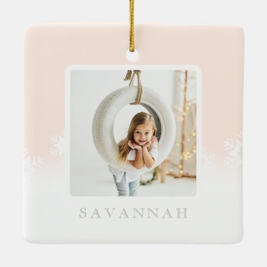 Minimal Rosa Ombre & Snowflake zwei Fotos Keramikornament (Rückseite)