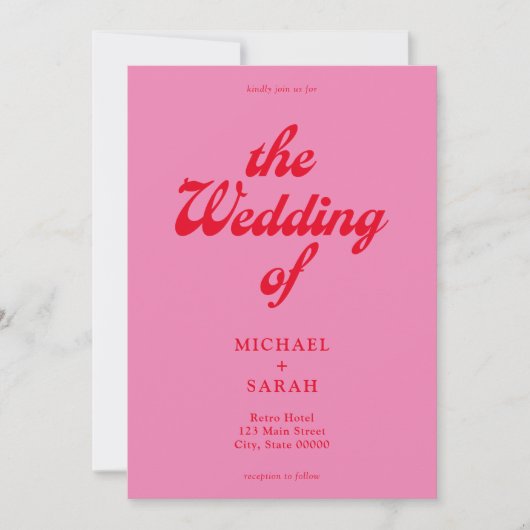 Minimal rosa Retro Hochzeit Einladung (Vorderseite)
