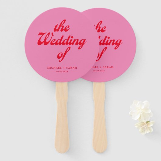 Minimal rosa Retro Hochzeit Fächer (Vorne und Hinten)