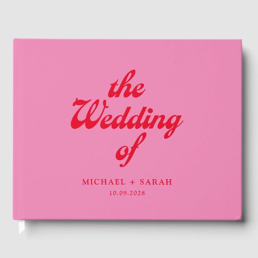 Minimal rosa Retro Hochzeit Gästebuch (Vorderseite)