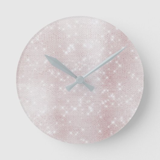 Minimal rosa Rose Abstrakte Funkelnd Weiße Pastel Runde Wanduhr (Vorderseite)