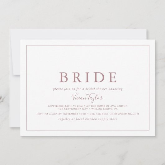 Minimal Rose Gold Horizontal Bride Brautparty Einladung (Vorderseite)