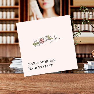 Minimal Rose Hair Stylist Business Card | Elegant Quadratische Visitenkarte