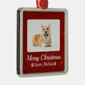 Minimal Roter Glitzer Pet Foto Frohe Weihnachten Ornament Aus Metall (Rechts)