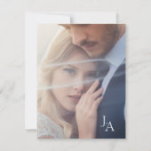 Minimal Royal Blue Opulence Script Foto Wedding Dankeskarte (Rückseite)