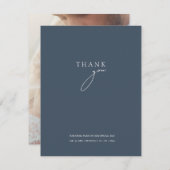 Minimal Royal Blue Opulence Script Foto Wedding Dankeskarte (Vorne/Hinten)