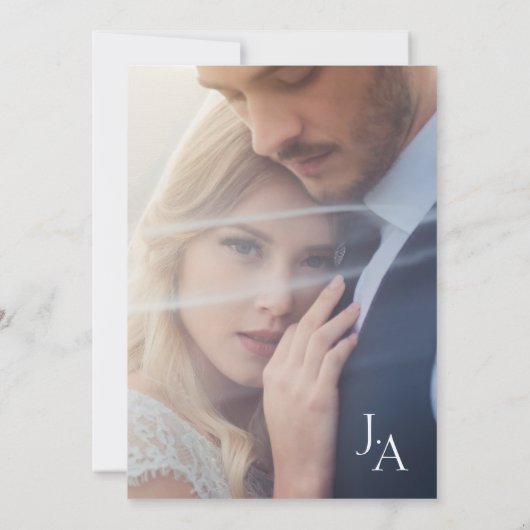 Minimal Royal Blue Opulence Script Foto Wedding Einladung (Rückseite)