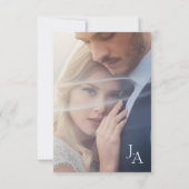 Minimal Royal Blue Opulence Script Foto Wedding RSVP Karte (Rückseite)