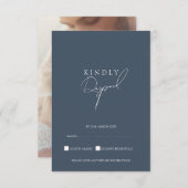 Minimal Royal Blue Opulence Script Foto Wedding RSVP Karte (Vorne/Hinten)