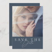 Minimal Royal Blue Opulence Script Foto Wedding Save The Date (Vorne/Hinten)