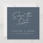 Minimal Royal Blue Opulence Script Foto Wedding Save The Date (Vorderseite)