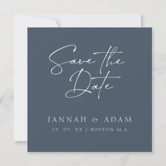 Minimal Royal Blue Opulence Script Foto Wedding Save The Date (Vorderseite)