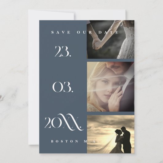 Minimal Royal Blue Opulence Script Foto Wedding Save The Date (Vorderseite)