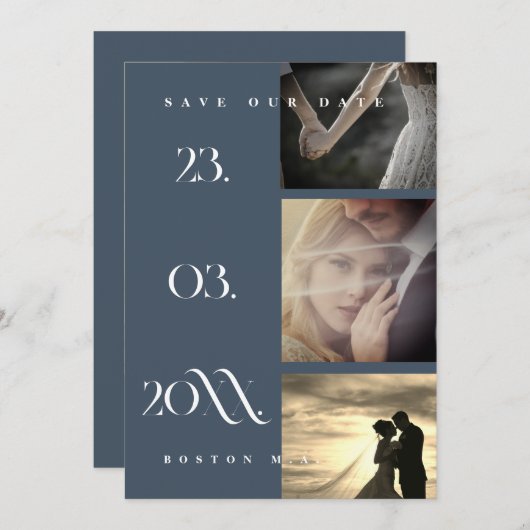 Minimal Royal Blue Opulence Script Foto Wedding Save The Date (Vorne/Hinten)