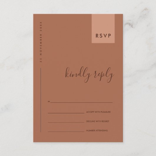 MINIMAL RUST ORANGE TYPOGRAPHY WEDY RSVP BEGLEITKARTE (Vorderseite)