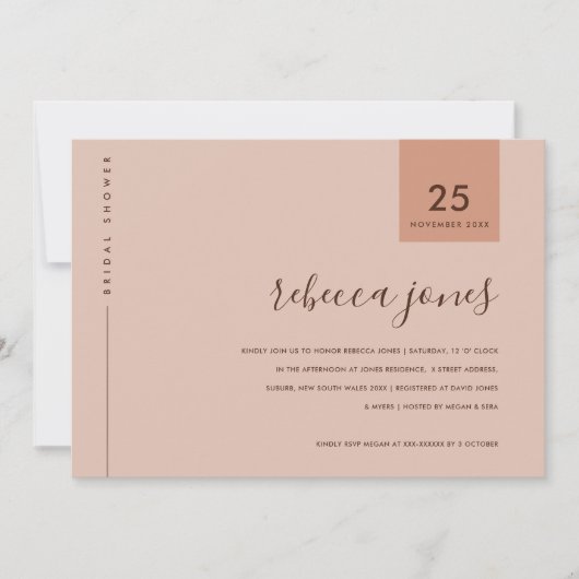 MINIMAL RUST PINK PEACH TYPOGRAPHY BRAUTPARTY EINLADUNG (Vorderseite)
