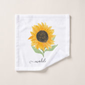 Minimal Rustic Sunflower Personalized Name Script Badhandtuch Set (Waschlappen)