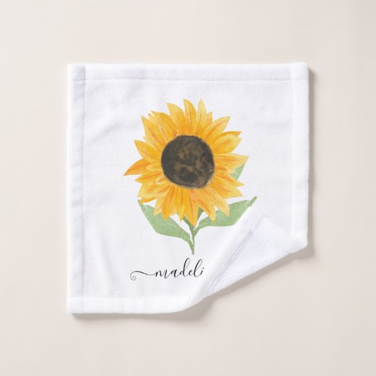 Minimal Rustic Sunflower Personalized Name Script Badhandtuch Set (Waschlappen)