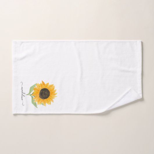 Minimal Rustic Sunflower Personalized Name Script Badhandtuch Set (Handtuch)