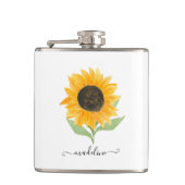 Minimal Rustic Sunflower Personalized Name Script Flachmann (Vorderseite)