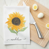 Minimal Rustic Sunflower Personalized Name Script Geschirrtuch (Viertel Falte)
