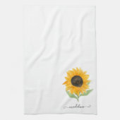 Minimal Rustic Sunflower Personalized Name Script Geschirrtuch (Vertikal)