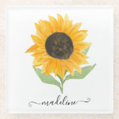 Minimal Rustic Sunflower Personalized Name Script Glasuntersetzer (Vorderseite)