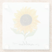 Minimal Rustic Sunflower Personalized Name Script Glasuntersetzer (Rückseite)
