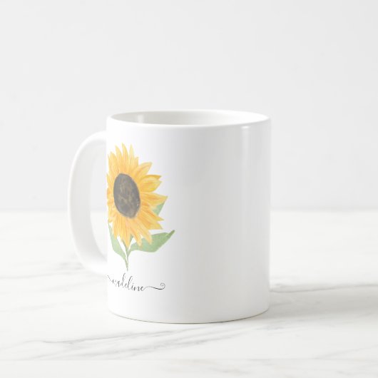 Minimal Rustic Sunflower Personalized Name Script Kaffeetasse (Vorderseite Links)