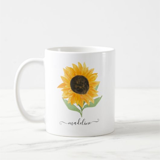 Minimal Rustic Sunflower Personalized Name Script Kaffeetasse (Links)