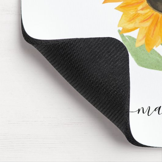 Minimal Rustic Sunflower Personalized Name Script Mousepad (Ecke)