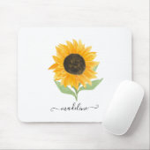 Minimal Rustic Sunflower Personalized Name Script Mousepad (Mit Mouse)