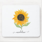 Minimal Rustic Sunflower Personalized Name Script Mousepad (Vorne)