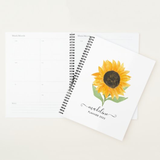 Minimal Rustic Sunflower Personalized Name Script Planer (Anzeige)