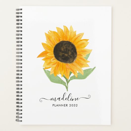 Minimal Rustic Sunflower Personalized Name Script Planer (Vorderseite)