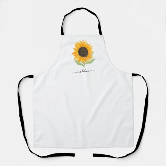 Minimal Rustic Sunflower Personalized Name Script Schürze (Vorderseite)