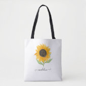 Minimal Rustic Sunflower Personalized Name Script Tasche (Vorderseite)