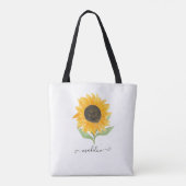 Minimal Rustic Sunflower Personalized Name Script Tasche (Rückseite)