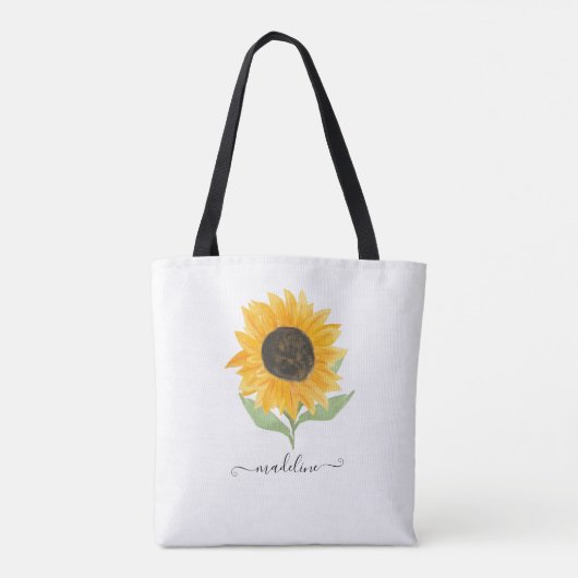 Minimal Rustic Sunflower Personalized Name Script Tasche (Rückseite)