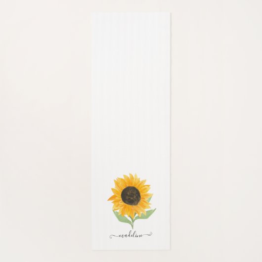 Minimal Rustic Sunflower Personalized Name Script Yogamatte (Rückseite)