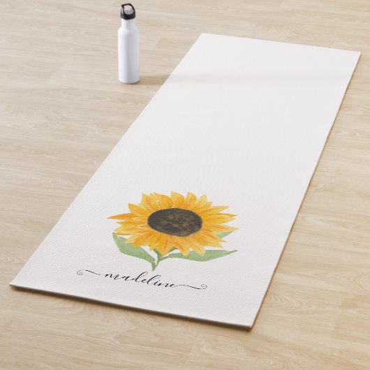 Minimal Rustic Sunflower Personalized Name Script Yogamatte (Beispiel)