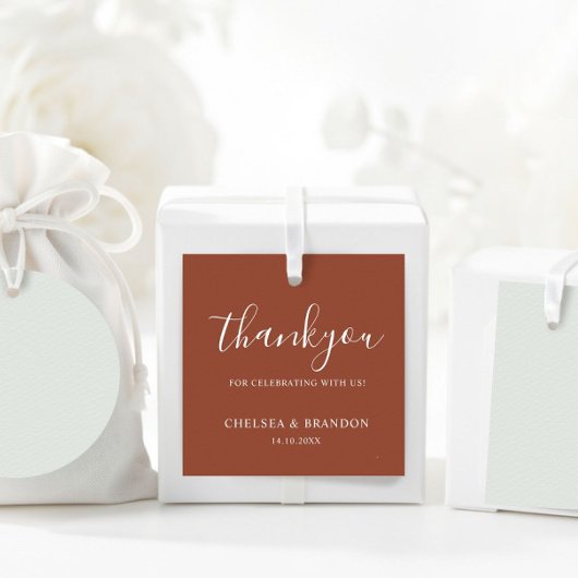 Minimal Rustic Terracotta Thank You Script Wedding Geschenkanhänger