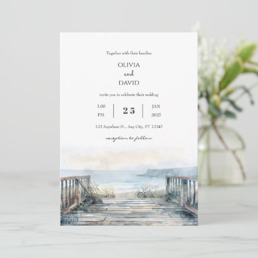 Minimal rustikale Seeblick Balkon Blick Strand Hoc Einladung (Stehend Vorderseite)