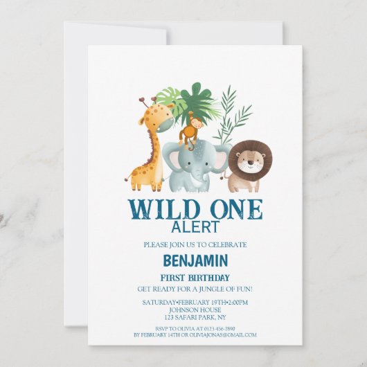 Minimal Safari Wild One Birthday Einladung (Vorderseite)