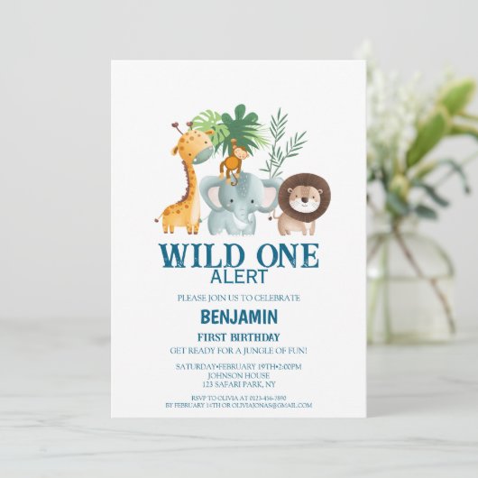 Minimal Safari Wild One Birthday Einladung (Stehend Vorderseite)