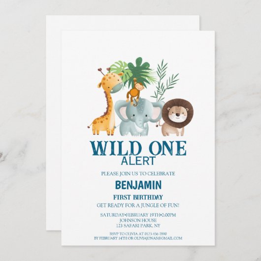 Minimal Safari Wild One Birthday Einladung (Vorne/Hinten)